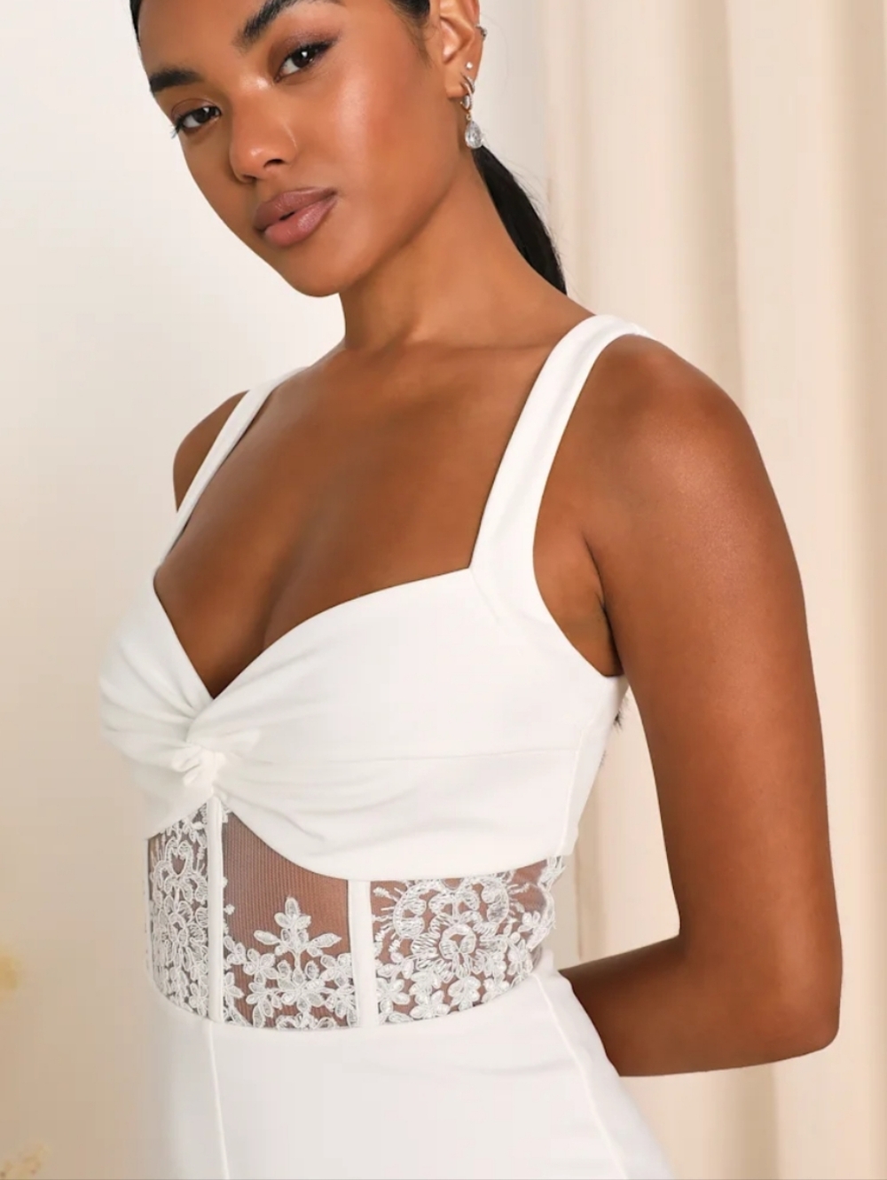 Lulu's White Lace-Bodice Jumpsuit